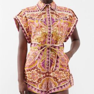 Zimmermann Pink and Brown Paisley Shirt